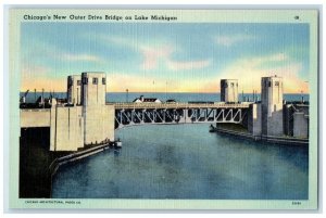 c1940 Chicago's New Outer Drive Bridge Lake Michigan Loop Business IL Postcard