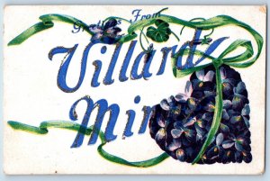 Villard Minnesota Postcard Greetings Heart Flowers Glitter 1908 Vintage Unposted