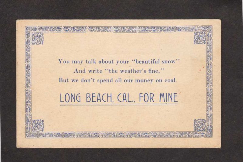 CA Poem Coal Long Beach Calif California For Mine Postcard PC