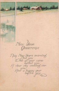 Circa 1907-15 Winsch Back New Year's Poem Winter Farm Scene Postcard