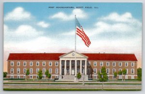 Post Headquarters Scott Field Illinois Linen Unp Postcard O24