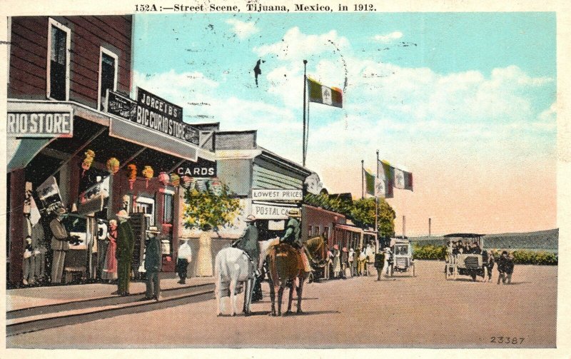 Vintage Postcard 1927 View of Street in Tijuana Baja Calif. Mexico MX