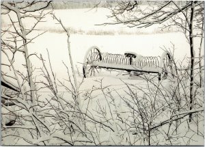 New England Dump rake in snow - Vermont Scenics postcard