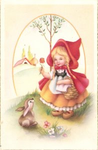 Red Riding Hood with the Rabbit Nice Spanish postcard 1950s