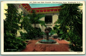 Patio and Aztec Fountain Pan-American Union Washington DC UNP Linen Postcard H12