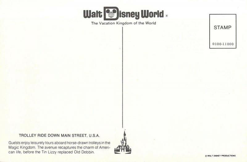 Early Walt Disney World, 0100-11000, Trolly Ride on Main Street,Vintage Postcard
