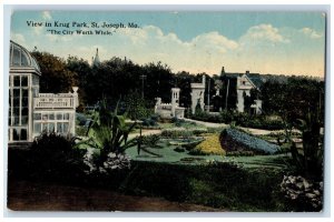 c1910 View Krug Park Garden St Joseph Missouri Vintage Antique Unposted Postcard