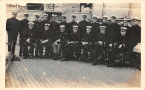 RPPC USS FLORIDA MILITARY SHIP GROUP OF OFFICERS REAL PHOTO POSTCARD (c. 1919)!