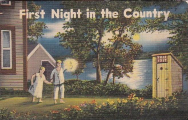 Humour Young Couple Going To Outhouse First Night In The Country