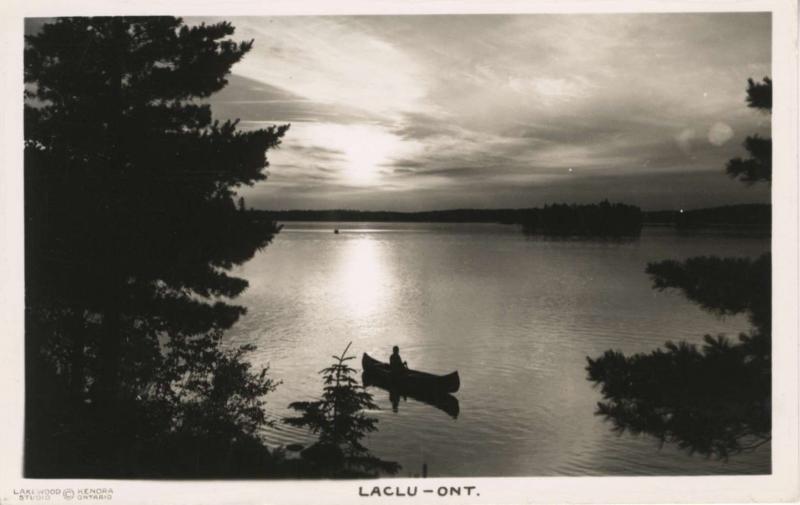 Laclu Ontario ON Kenora Area Canoe Silhouette Idyllic Unused RPPC Postcard E13