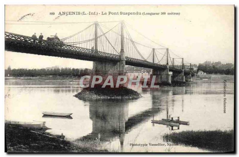 Old Postcard Suspension bridge Ancenis