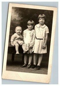 Vintage 1930's RPPC Postcard Photo of Three Young Girls