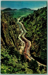 Aerial View Big Thompson Canyon Road Estes Park CO UNP Chrome Postcard I6