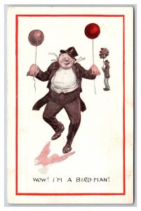 Comic Drunk Man With Balloons Thinks He's A Bird-Man  UNP DB Postcard S4
