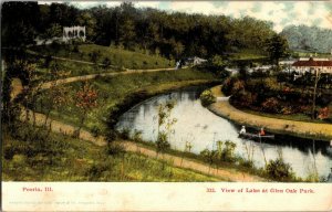 View of Lake at Glen Oak Park, Peoria IL Undivided Back Vintage Postcard H55