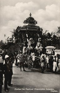 Postcard Indian Vel Festival Procession Colombo Ceylon Sri Lanka RPPC Real Photo