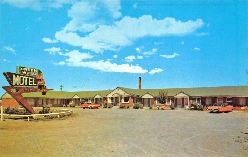 Burley ID Green Well Motel Old Cars Postcard