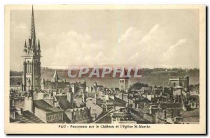 Old postcard Pau Panorama on the Chateau and St. Martin's Church