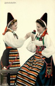 Vintage Postcard Rattvikskullor Women in Costume of Rattvik Sweden