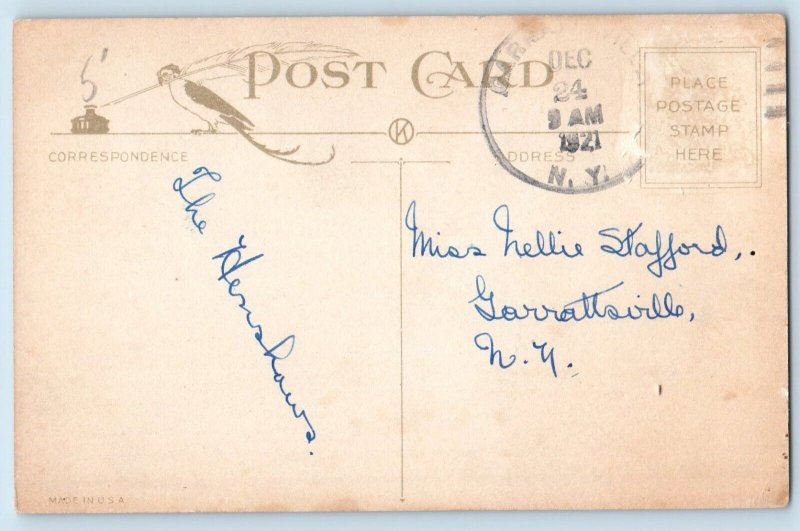 Christmas Postcard Little Boy Jester In A Box Toy Garrattsville New York NY 1921