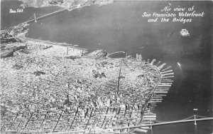 Air View San Francisco California waterfront Bridges 1940s Postcard Zan 7321