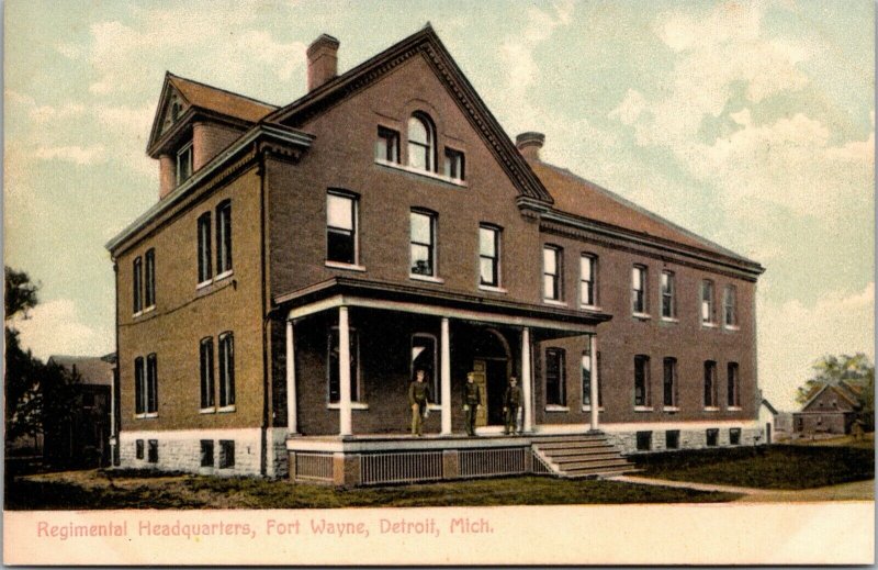 Postcard Regimental Headquarters at Fort Wayne in Detroit, Michigan~133125 