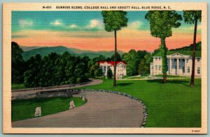 Sunrise Scene College Hall Abbott Hall Blue Ridge NC UNP Linen Postcard I1