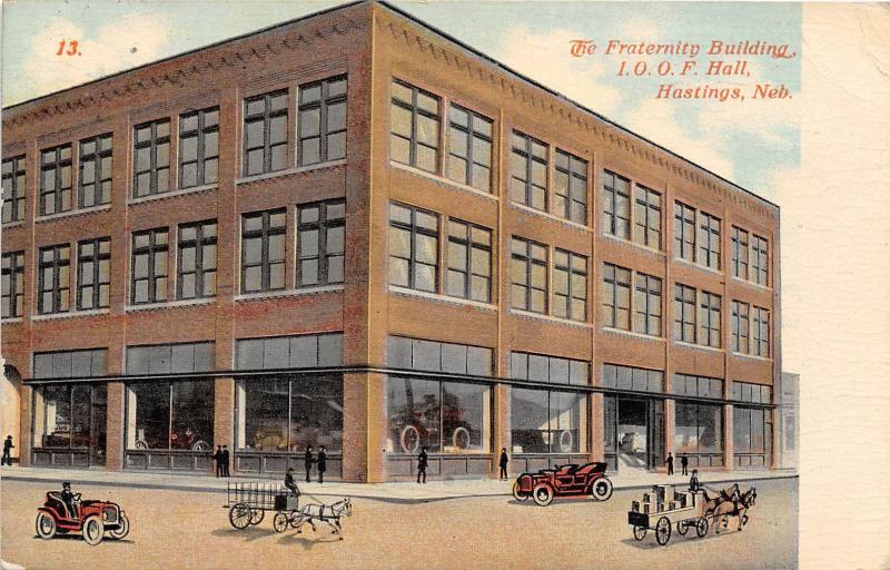 C66/ Hastings Nebraska Ne Postcard 1910 The Fraternity Building I.O.O.F. Hall