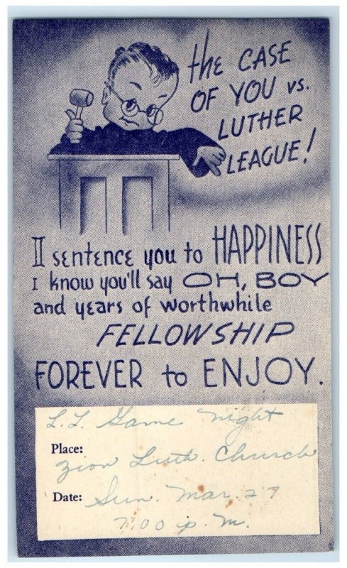 1949 Little Boy Judge The Case Of You Vs. Luther League St. Paul MN Postcard