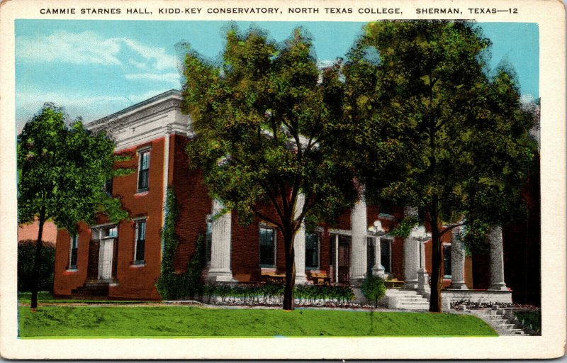 Vtg North Texas College Cammie Starnes Hall Kidd Key Conservatory TX Postcard