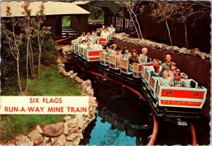 TX~SIX FLAGS OVER TEXAS AMUSEMENT PARK  Run-A-Way Mine Train Ride  4X6 Postcard
