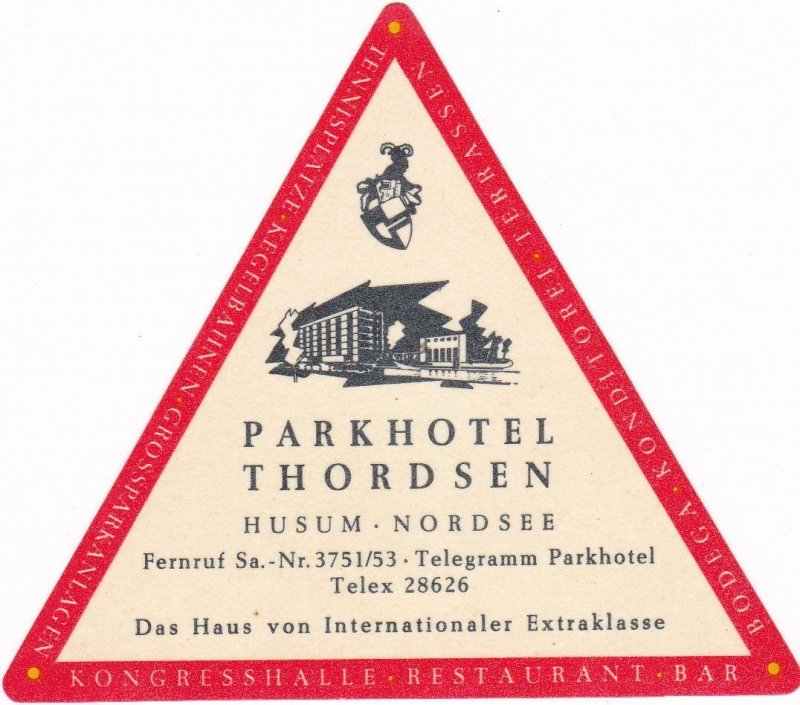 Germany Husum Parkhotel Thordsen Vintage Luggage Label sk3787