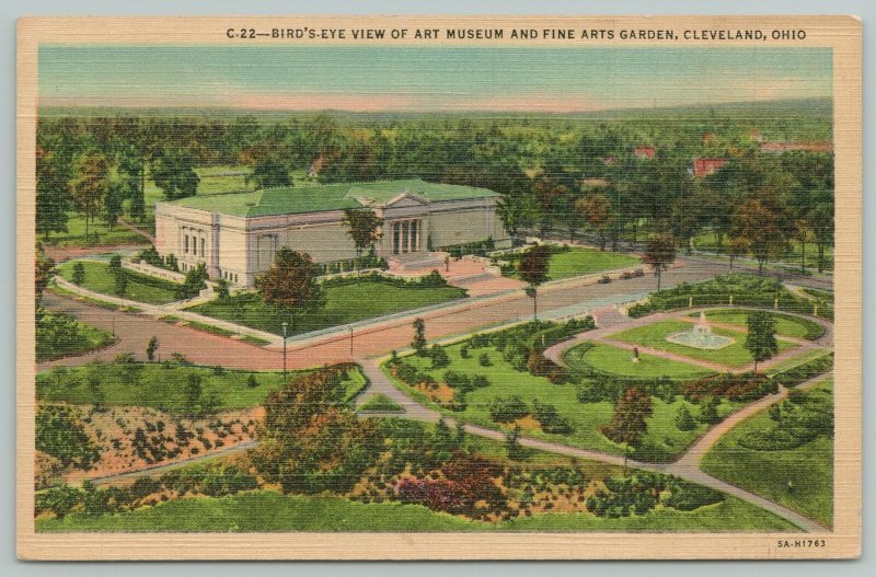 Cleveland Ohio~Birdseye Art Museum & Fine Arts Garden~1940s Linen Postcard