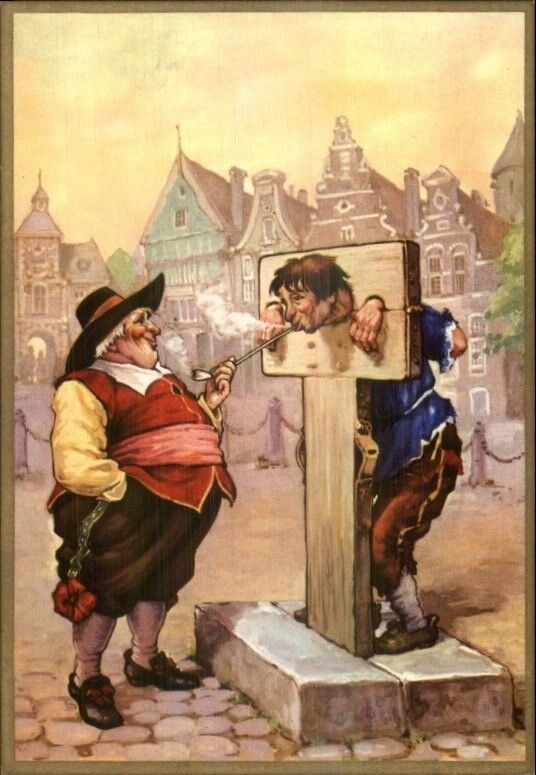 Troost Smoking Tobacco Man in Stocks Torture MacCabre Punishment Postcard