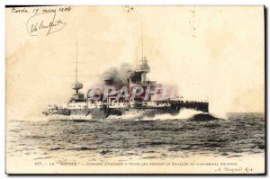 Old Postcard Boat War Breastplate of Le Suffren & # 39escadre has turrets fly...