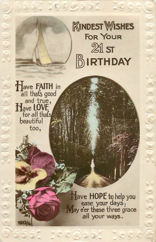 British friendship flowers greetings postcard rose forest sailing 21st birthday