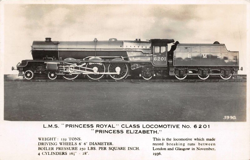 Lot 63 train railway lms princess royal class locomotive elizabeth real photo uk