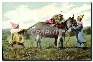 Old Postcard Donkey Mule Children