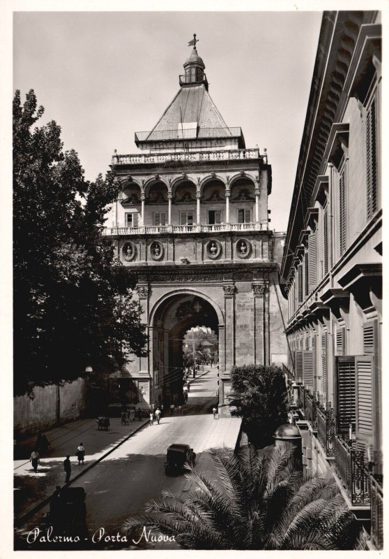 Vintage Postcard Real Photo Porta Nueva Historical Landmark Palermo Italy RPPC