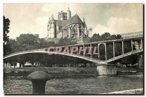 Modern Postcard Auxerre Yonne Cathedral taken from the edges of the Yonne