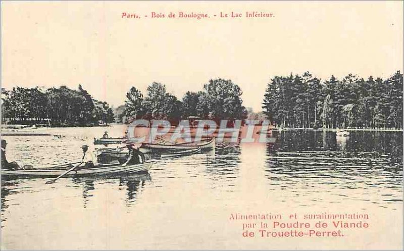 Old Postcard Paris Bois de Boulogne Lake Inferieur Trouette Perret meat powder