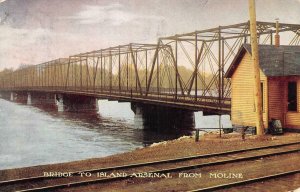Bridge To Island Arsenal From Moline, Illinois 1908 Vintage Postcard