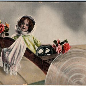 c1910s Cute Young Girl in Aeroplane Wood Airplane Postcard Aircraft Plane A118