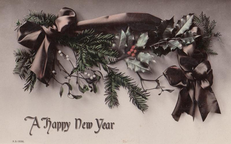 Upper Holloways Islington 1911 Antique Satin Happy New Year Greetings Postcard