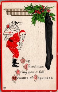 Merry Christmas Santa Claus With A Sock Embossed Vintage Postcard C113