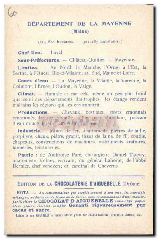 Old Postcard geographical maps of Chocolaterie & # 39Aiguebelle mayonnaise Ch...