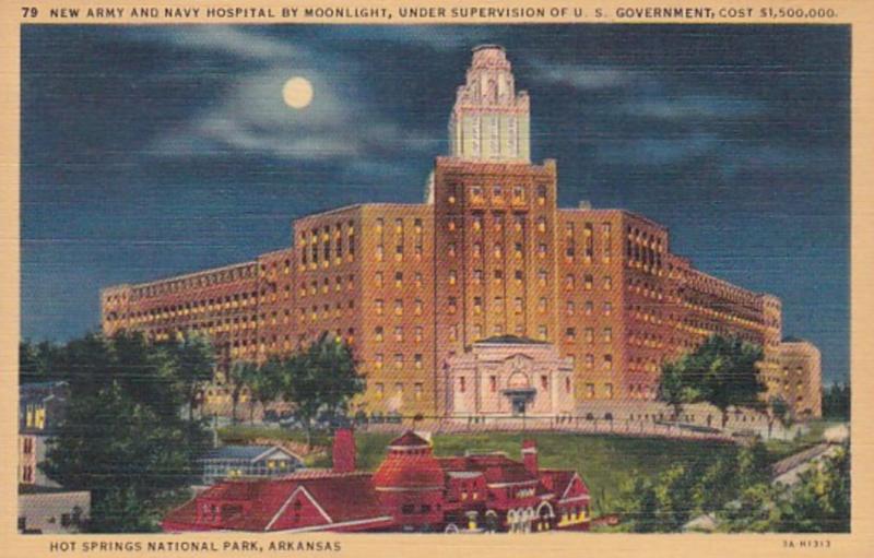 Arkansas Hot Springs New Army and Navy Hospital By Moonlight Curteich