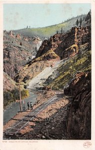 J38/ Eagle River Canyon Colorado Postcard c1910 People Railroad Tracks 50