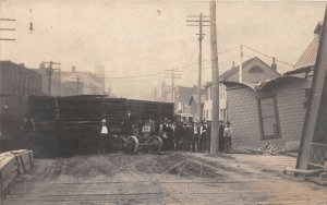 J36/ Interesting RPPC Postcard c1910 Railroad Wreck Homes People Disaster 331