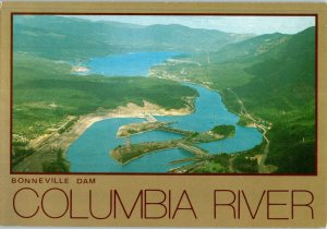 Aerial View Postcard Bonneville Dam Columbia River between Oregon and Washington